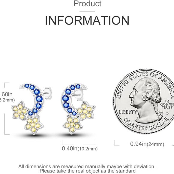 925 Silver Butterfly Moon Sun Tassel Stud Earrings for Women - Picture 3 of 5